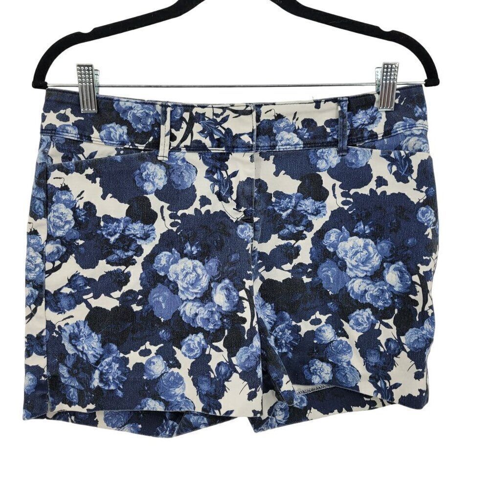 The Limited Shorts 4 Blue Floral Mid Rise Dressy Cotton Stretch Flat Back Casual